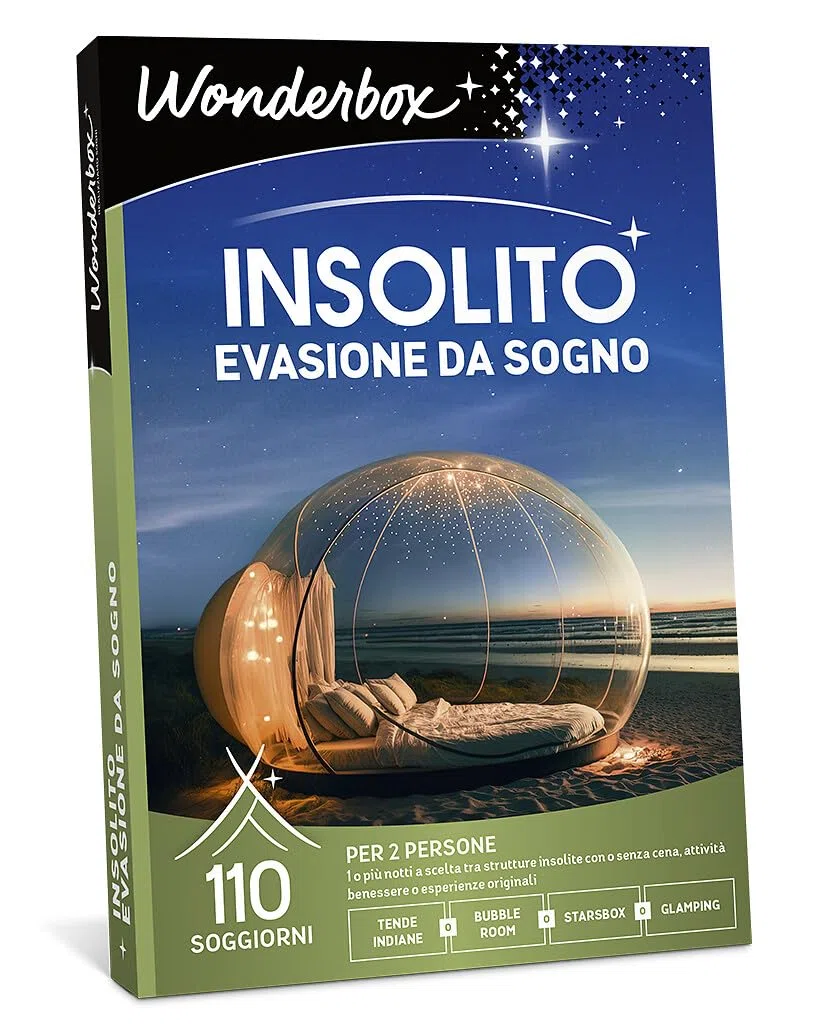 WONDERBOX - Cofanetto Regalo - Insolito - Evasione da Sogno - per 2 Persone | 1 o più notti con o senza cena, esperienze benessere o originali - Più di 110 soggiorni - Bubble room, Starsbox, glamping