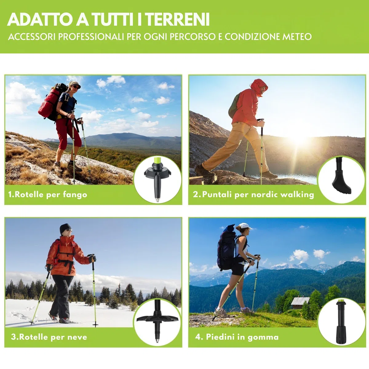 Bastoncini da trekking telescopico (Carbonio Nero) | Bastoni Nordic Walking, Manico in Sughero Ergonomico, leggero, facile da regolare 63-135 cm per per Donna e Uomo