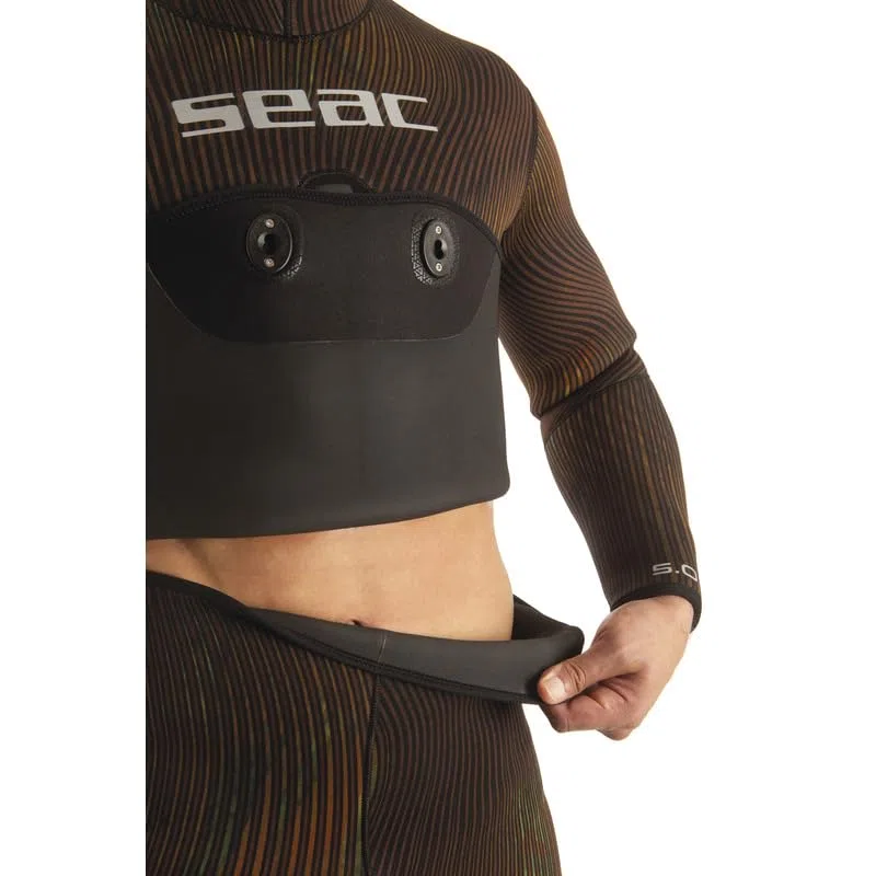 SEAC Alga, Giacca con Cappuccio da 3 mm e 5 mm per la Pesca Subacquea | Muta Umida in Due Pezzi in Neoprene Mimetico Spaccato Stretch