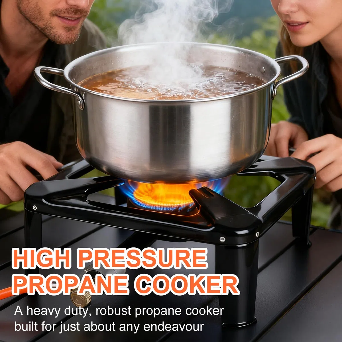 CPROSP Fornello a Gas da Esterno in Ghisa 10kw, 4 Piedi Bruciatore a Gas con Tubo da 1,5 m Riduttore Pressione da 50 bar, Fornello per Pomodori per Escursionismo Picnic campeggio