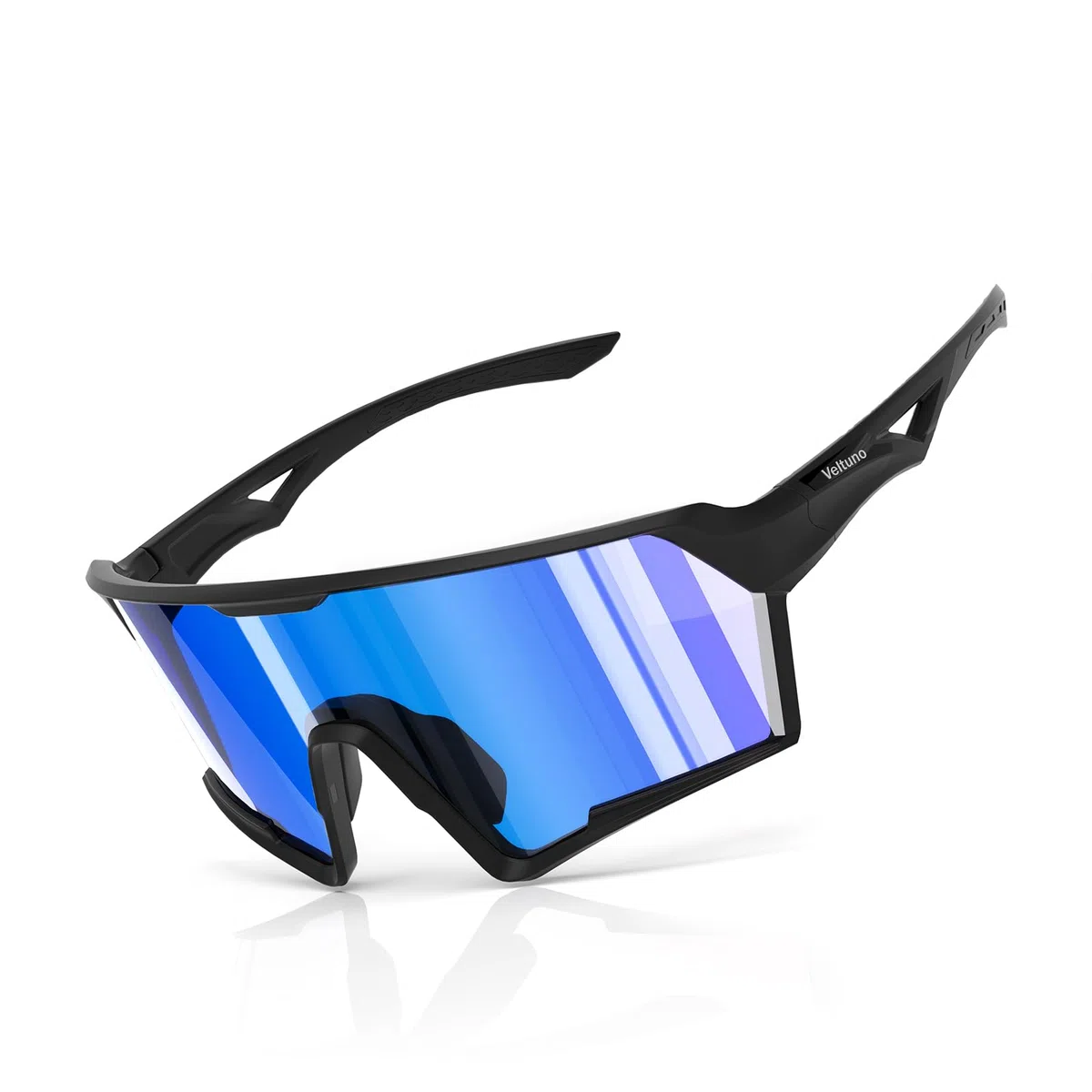 Occhiali da sole fotocromatici da ciclismo, unisex, protezione UV, occhiali da sole sportivi per baseball, corsa, guida (montatura nera/lenti blu ghiaccio Revo)
