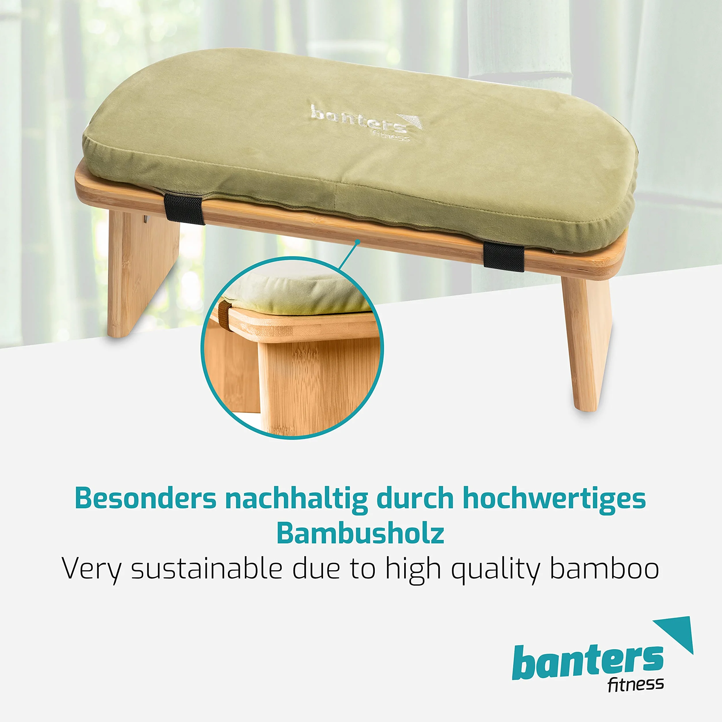 banters Panca da Meditazione - Realizzato in Solido bambù - Sgabello da Yoga Pieghevole con Cuscino