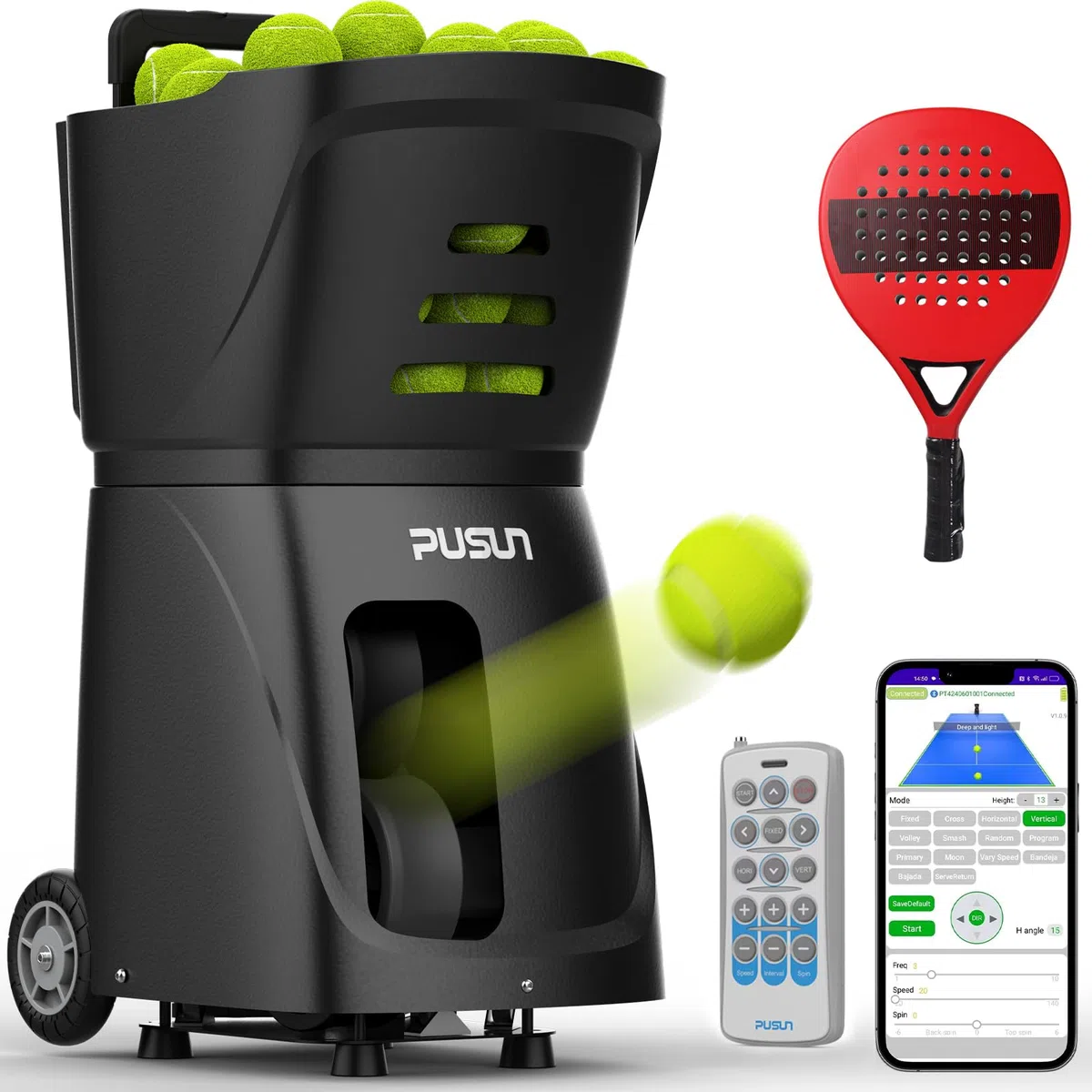 PT-Smart - Macchina professionale per palline da padel – Lanciatore automatico portatile con controllo intelligente tramite app | Perfetto per esercitarsi da soli, allenamento in club e allenatori |