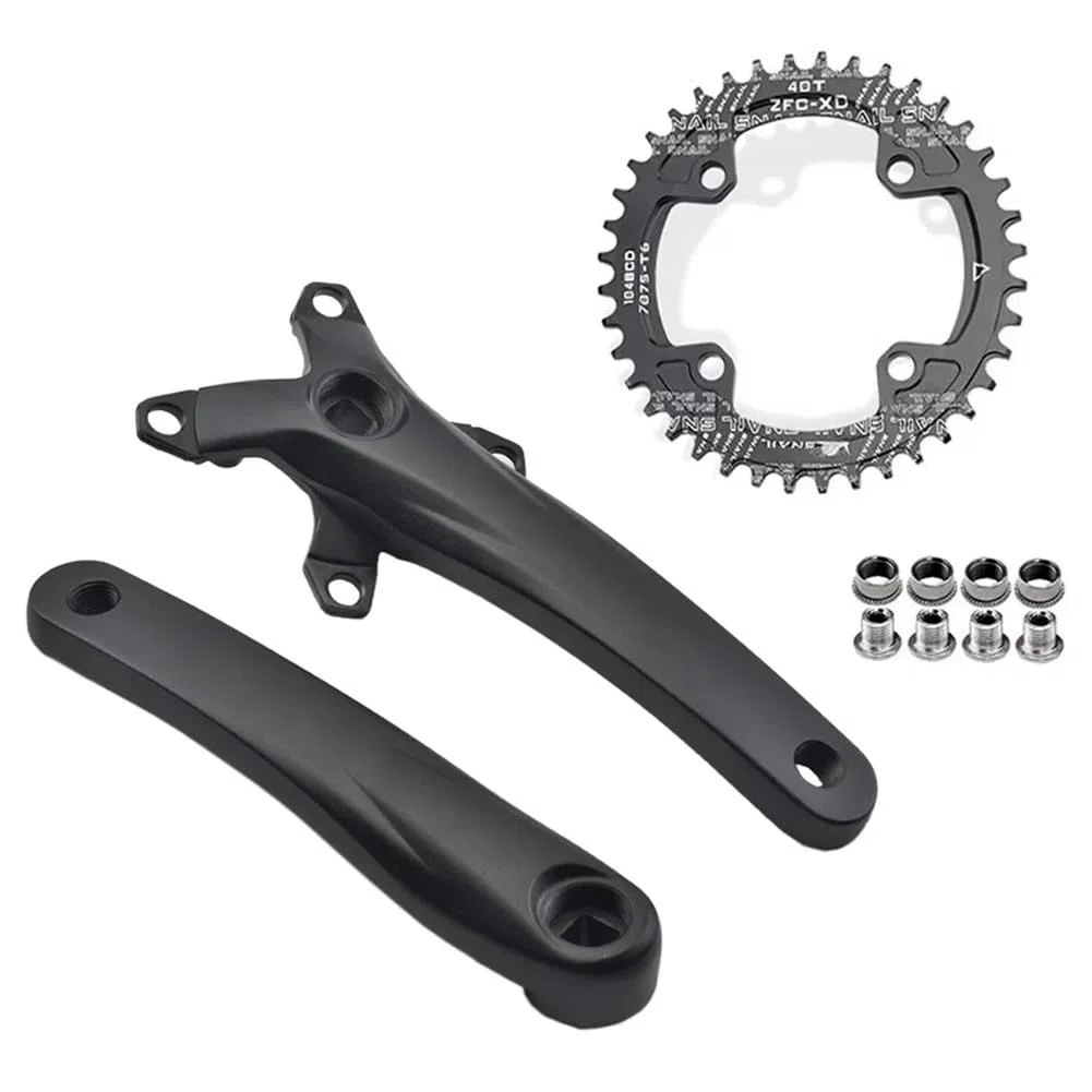 Guarnitura con foro quadrato da 170 mm, BCD 104, per mountain bike, 32/34/36/38/40/42T, corona rotonda a velocità singola con denti stretti e larghi, set di pedivelle per bici da 8-12 pollici in lega