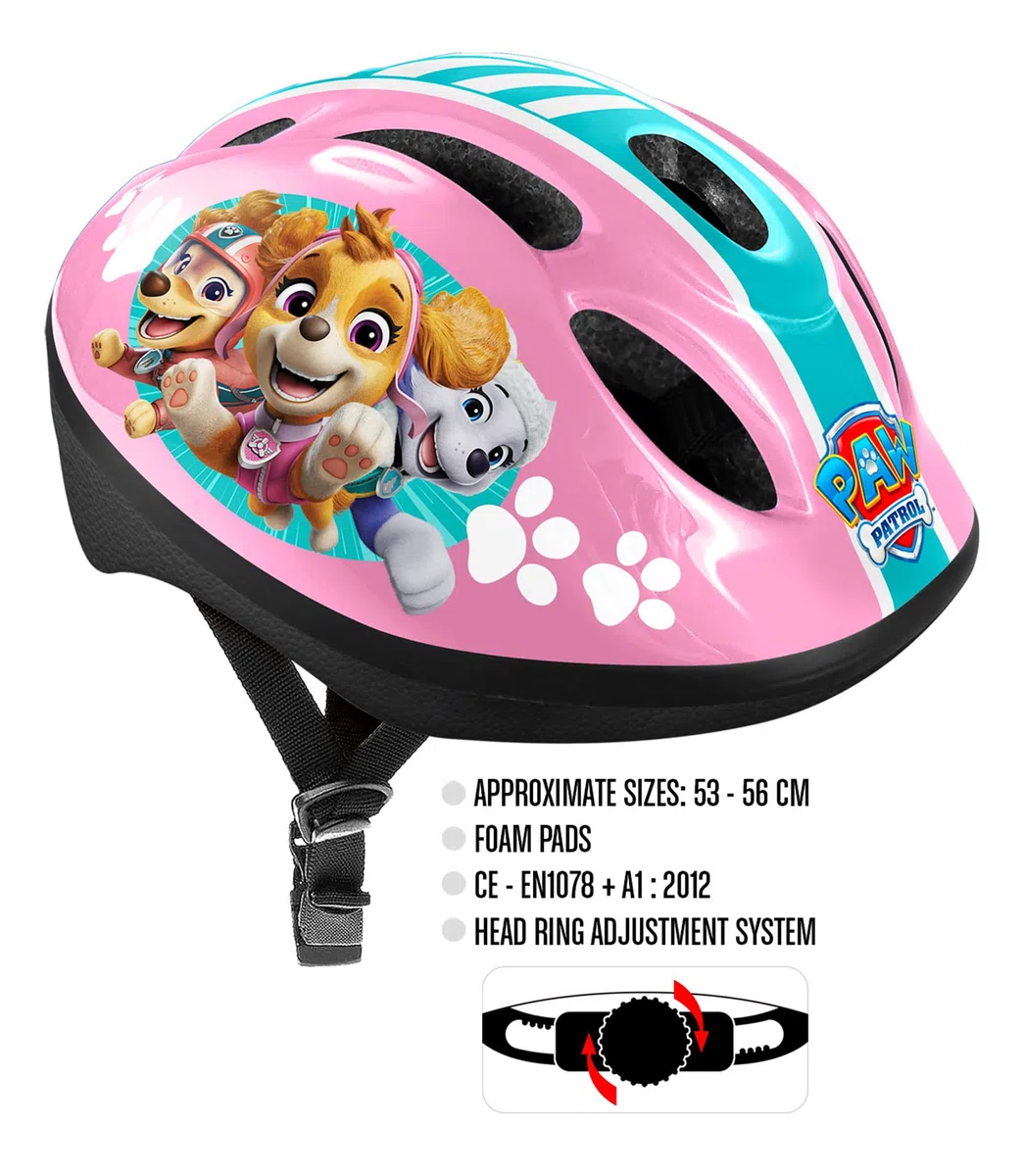 Casco + protezione gomiti e ginocchia. PAW Patrol rosa
