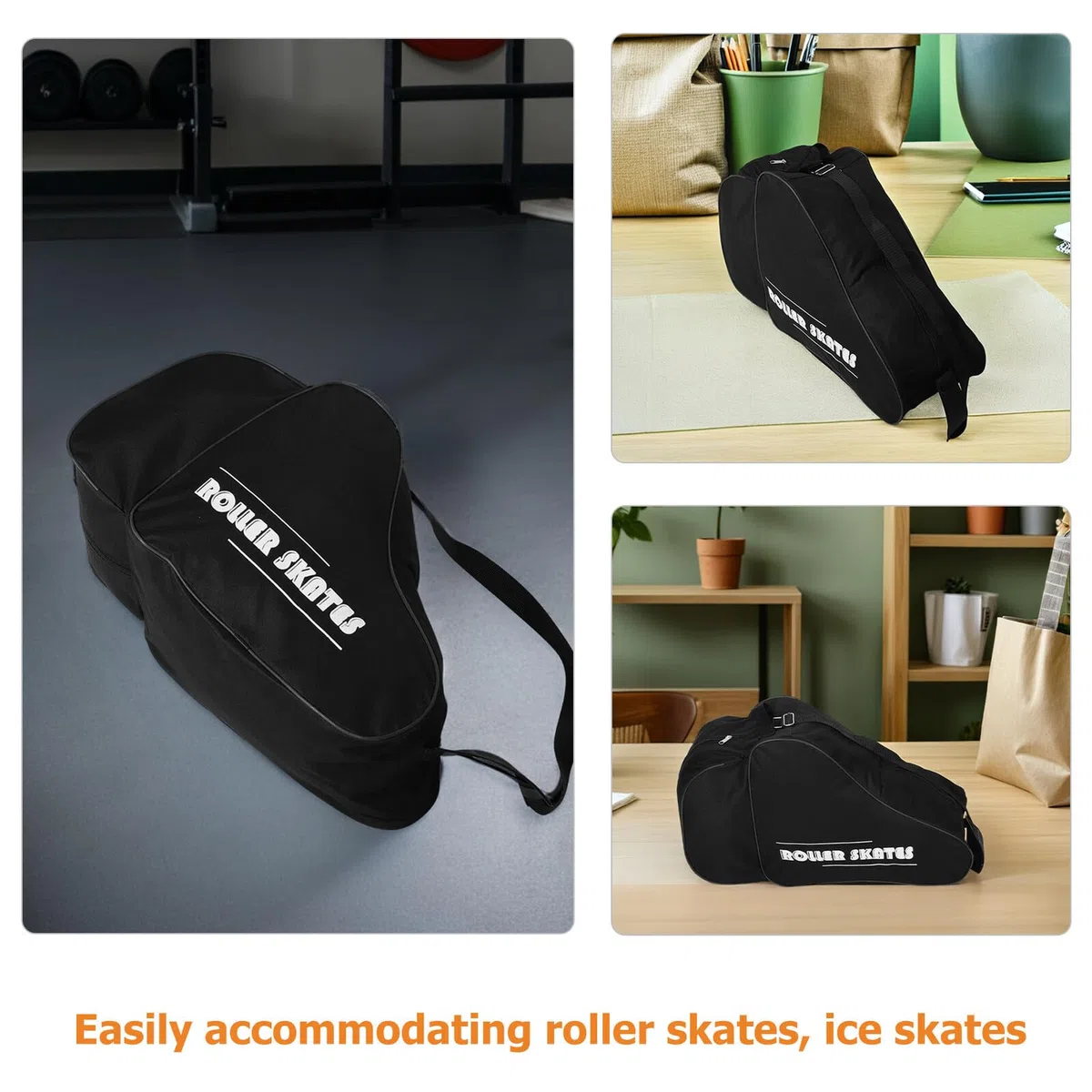 KOMBIUDA 2 Pezzi Borsa per Pattini Ice Skating Unisex con Tracolla Ergonomica Grande Capacità e Materiale Resistente per Pattini Rotelle e Accessori Nero