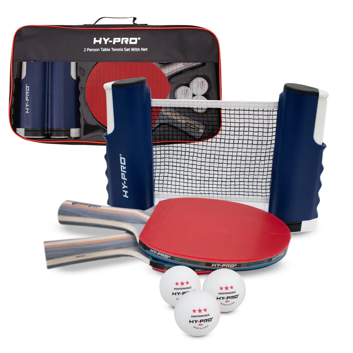 Hy-Pro Set da ping pong portatile – con rete estensibile fino a 170 cm, 2 racchette, 3 palline, borsa per il trasporto, palline a 3 stelle, per bambini e adulti, interni ed esterni, set da ping pong