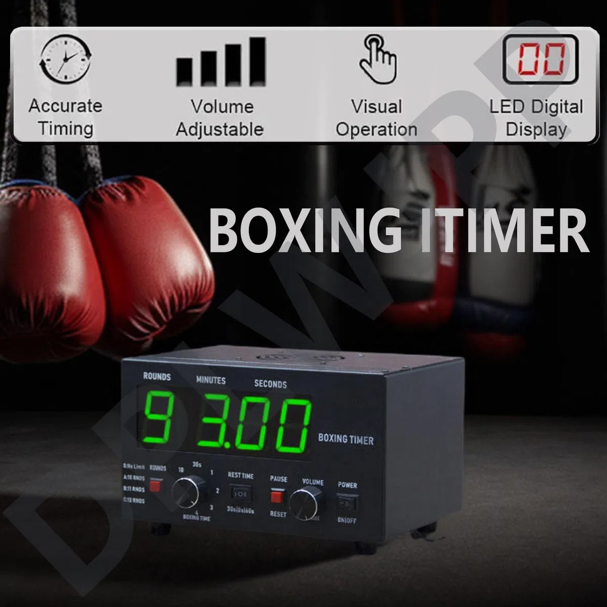 Timer a intervalli di boxe con display a LED e cicalino regolabile per allenamento e ginnastica, ideale per professionisti del fitness e atleti