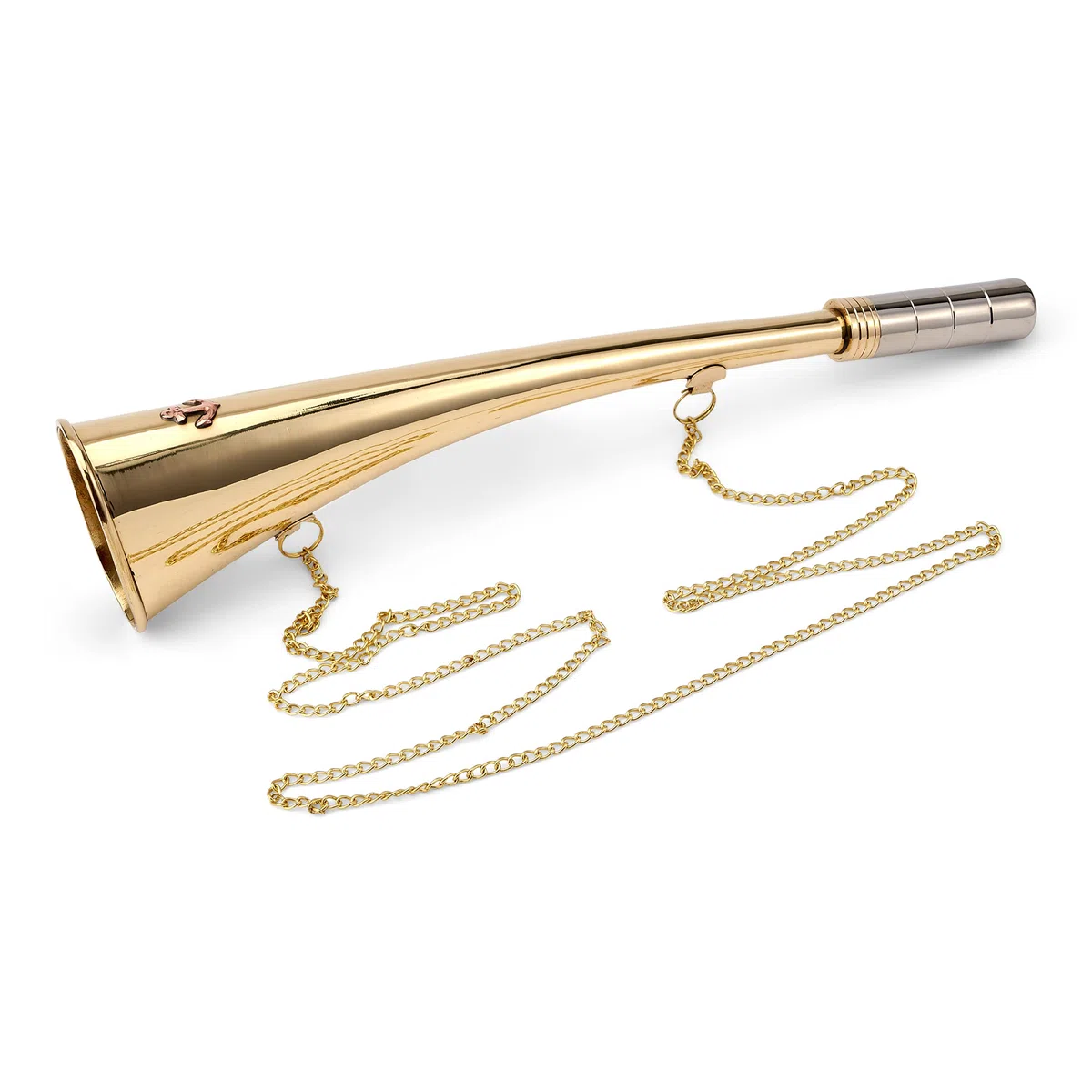 NKlaus corno da nebbia marittimo 30cm ottone massiccio argento con catena 30cm suono autentico 11698