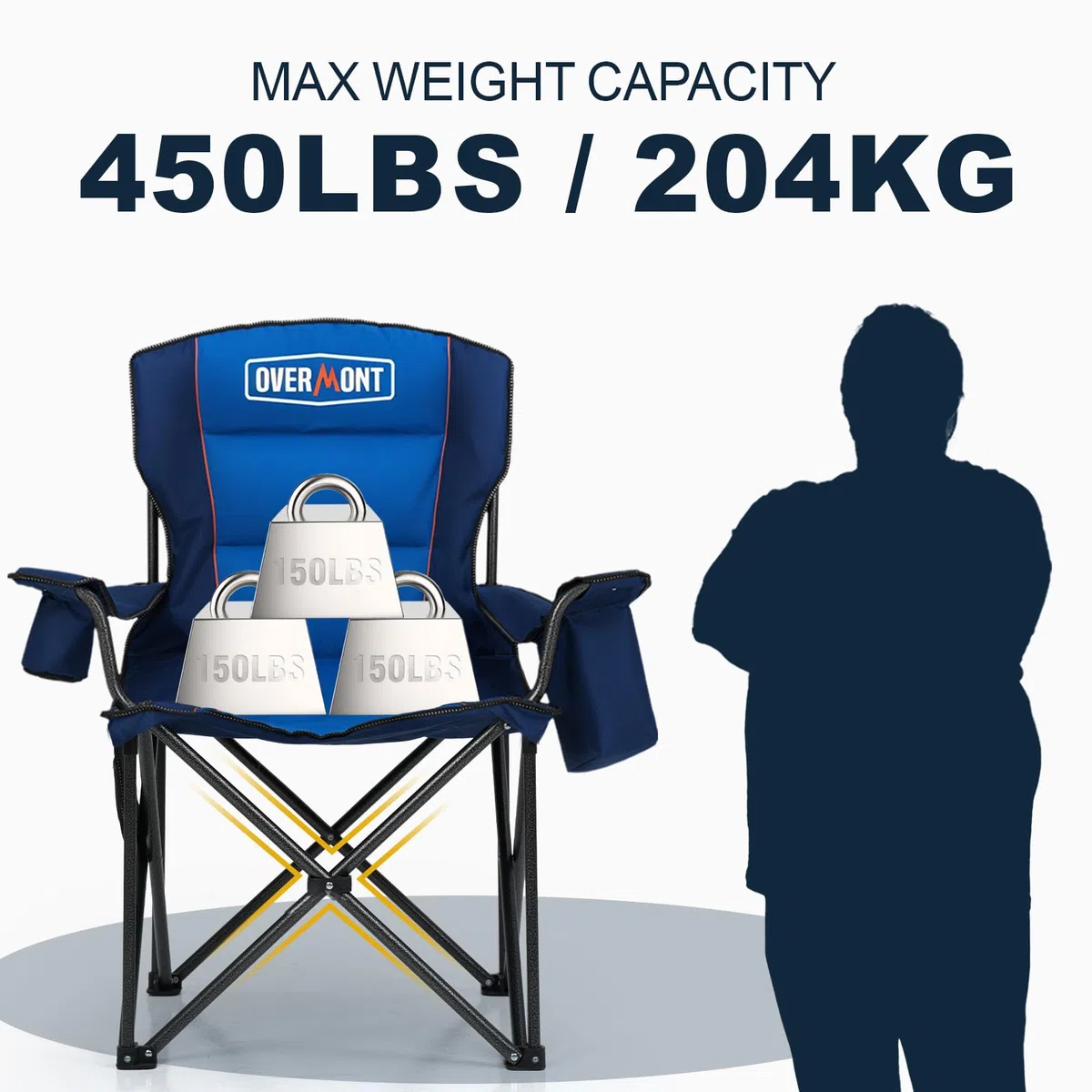OVERMONT Sedia da Campeggio Pieghevole - Oversized Portatile di Schienale Completo Sedie da Pesca con Borsa Termica Portabicchieri - per Giardino Spiaggia Picnic - Caricabile Fino a 227kg