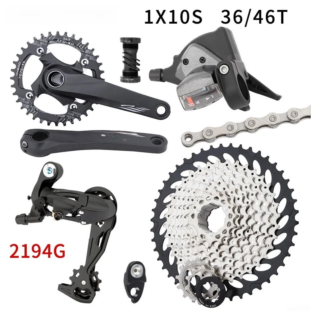 Gruppo per Mountain Bike a 10 velocità con guarnitura Cava 32T/34T/36T, Cassetta 46T, Cambio e deragliatore Posteriore. Kit Completo per l'aggiornamento della Trasmissione in bicic
