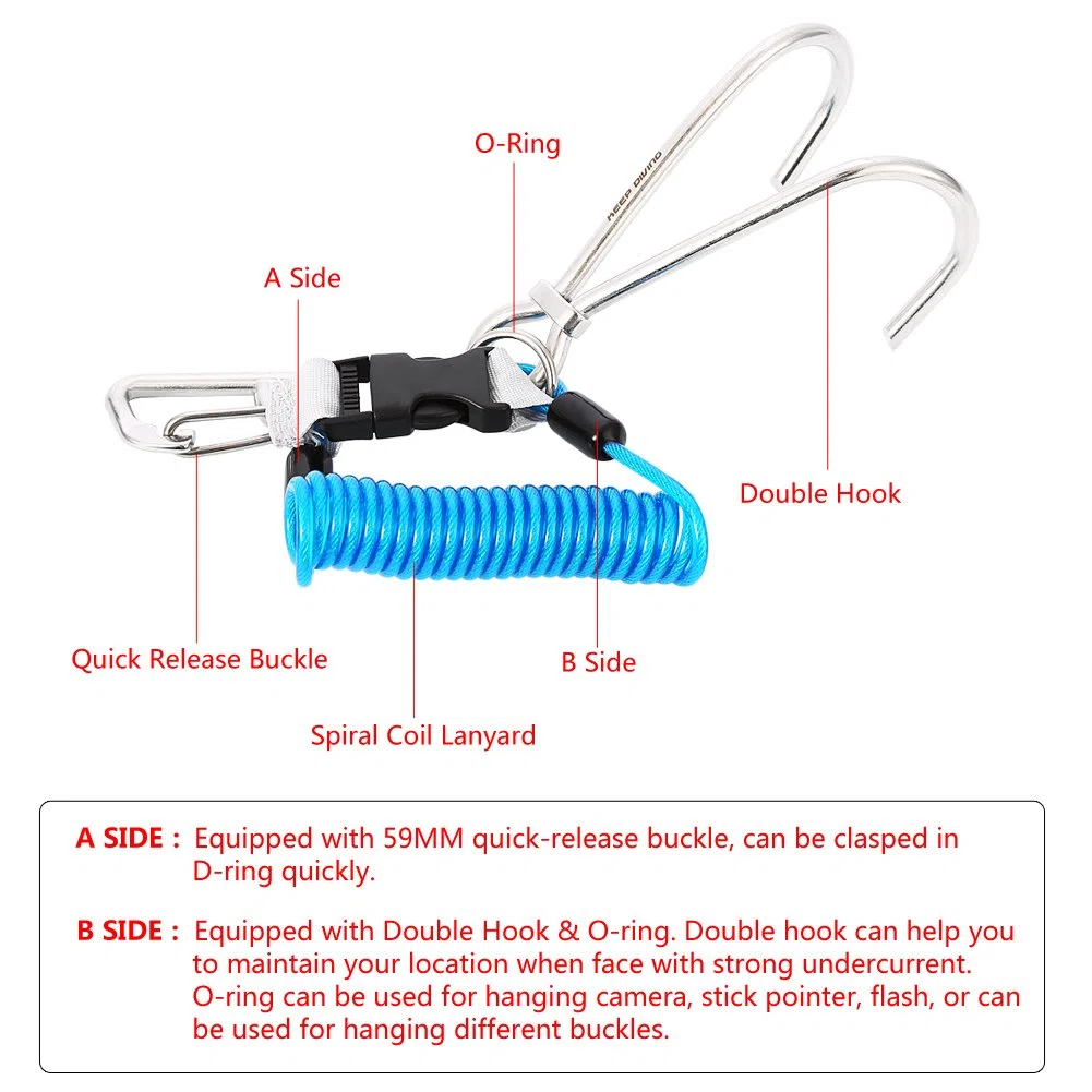 Gancio da Immersione Professionale con Doppio in Acciaio Inossidabile - Rampino Sub per Sicurezza Subacquea, Hook Diving e Esplorazione Reef Immersioni Ideale Subacquei, Drift Resistente all'Acqua Sa