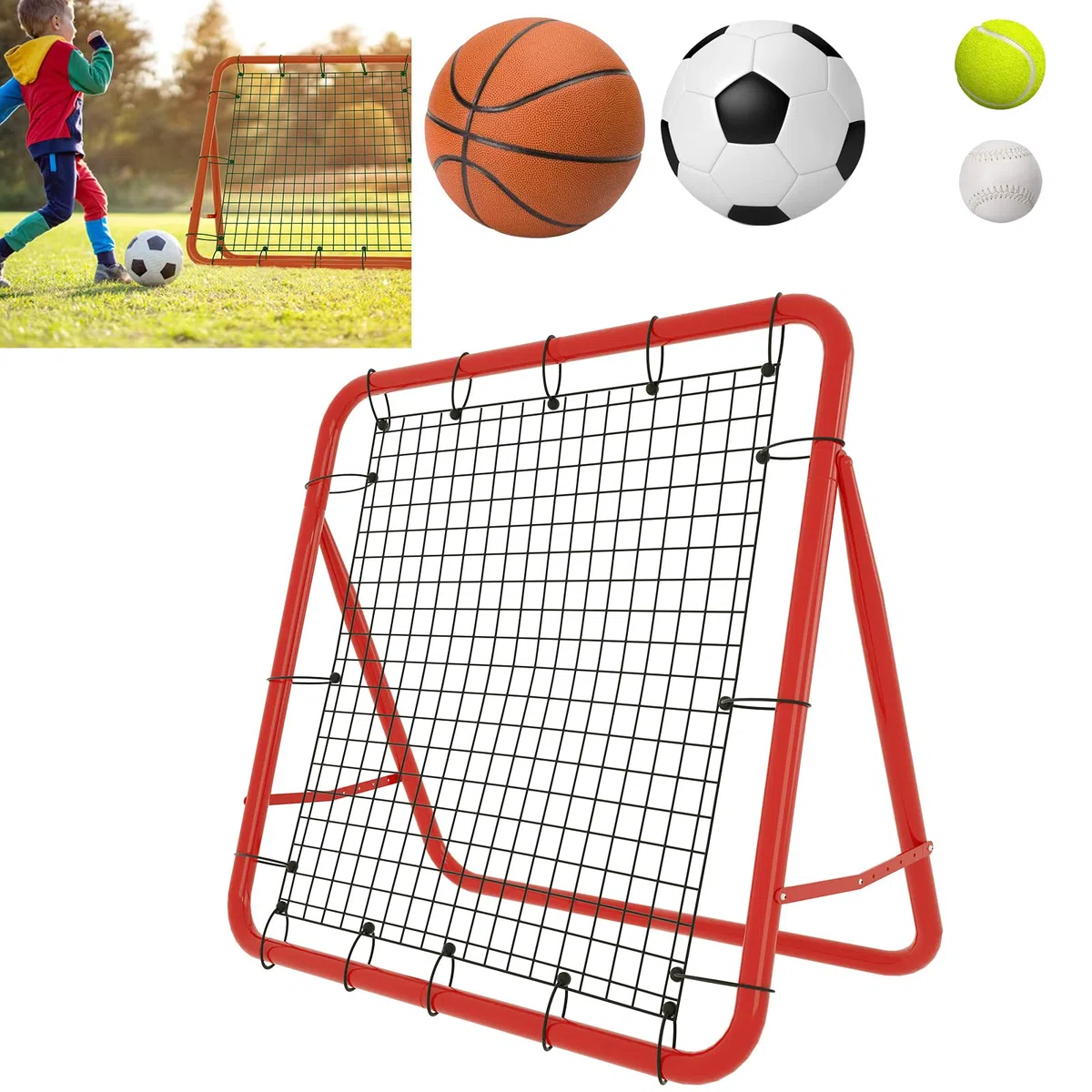 LZQ Calcio rimbalzo pieghevole Kickback cancello regolabile in 5 livelli parete rimbalzo rete accessori per allenamento – tiro e allenamento tecnico