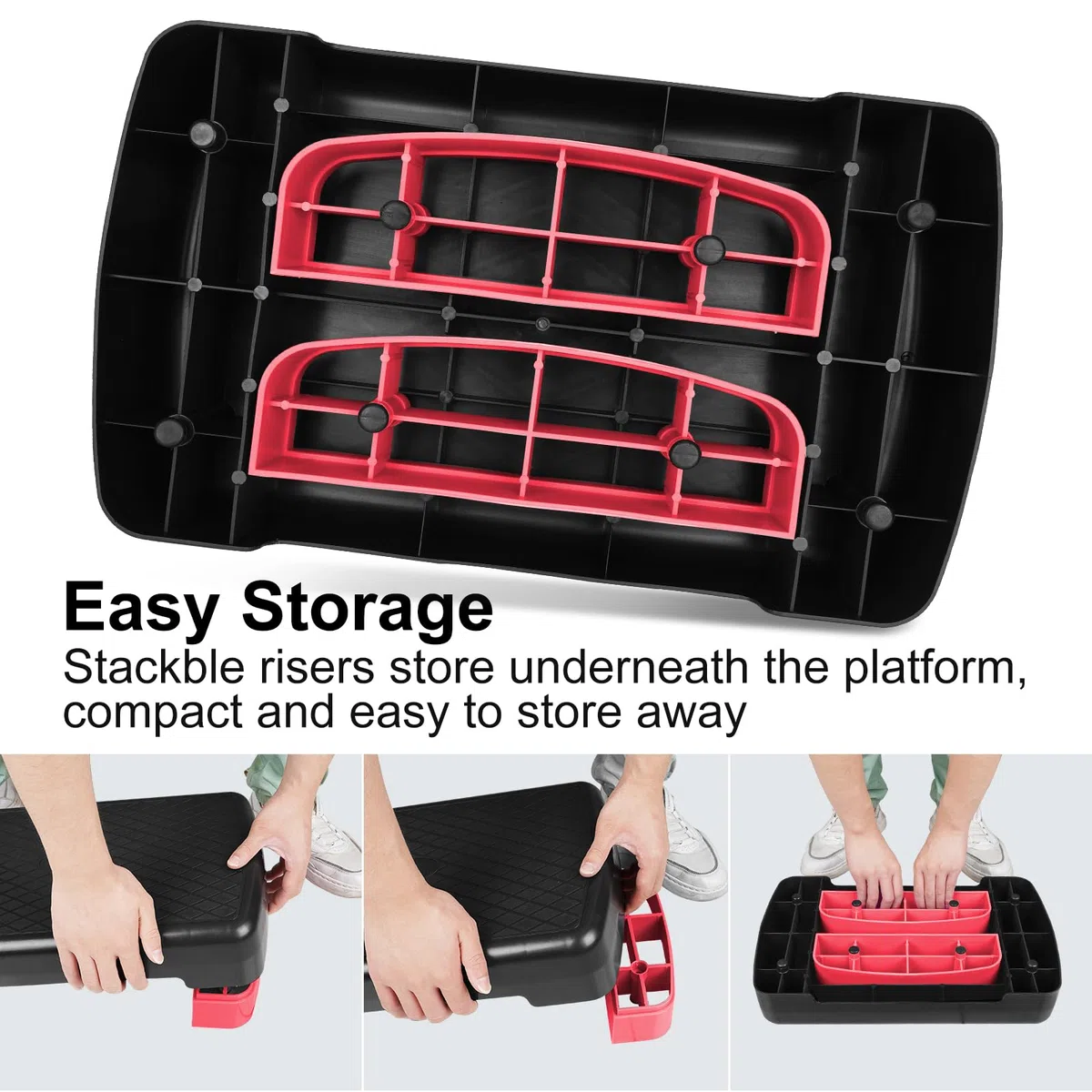Stepper aerobico regolabile in altezza a 2 livelli per fitness ed esercizio, con 2 rialzi regolabili da 10 cm a 15 cm