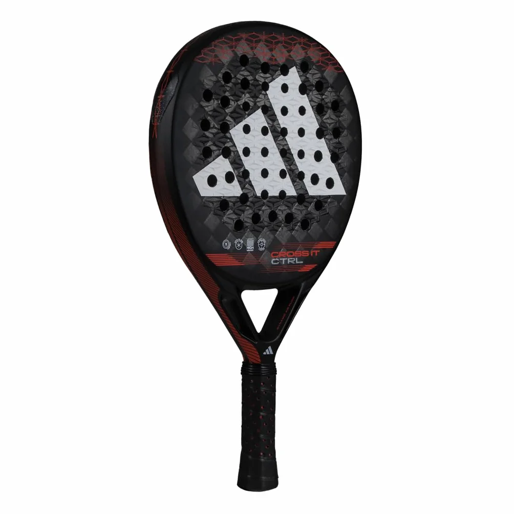 Racchetta da paddle adidas CROSS IT CTRL 3.3, nera, arancione, forma rotonda, gomma EVA ad alta memoria, fibra 15k
