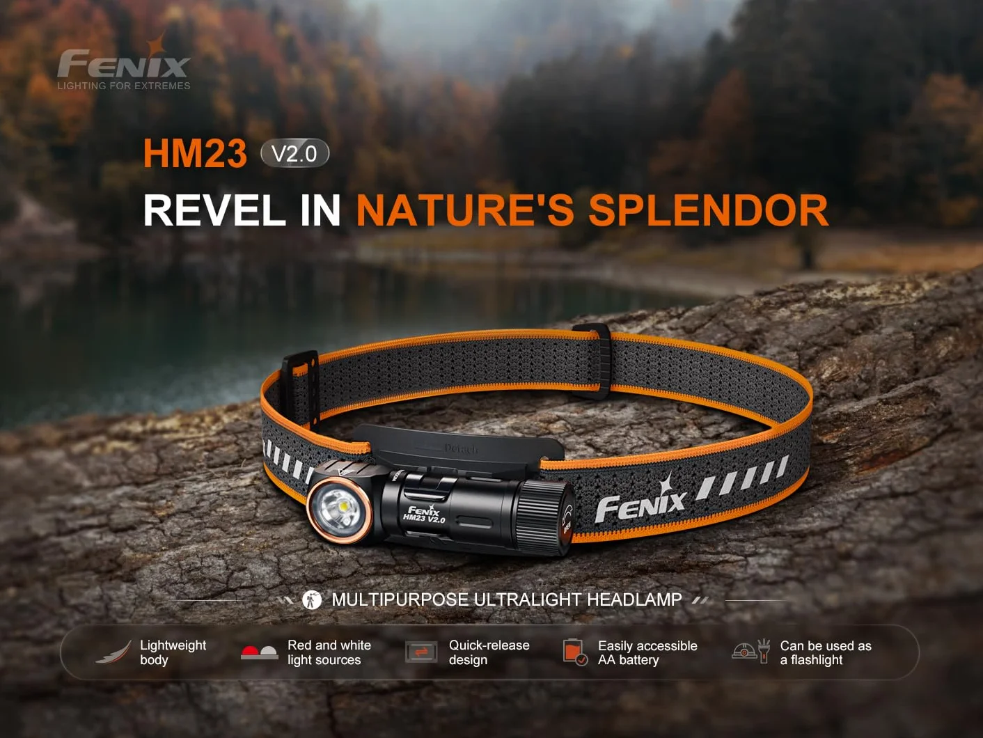 fenix HM23 V2.0, torcia da testa multifunzione compatta e leggera/torcia ad angolo retto | 300 lumen | 88 m | 100 ore max | Alimentazione a batteria AA | Tappo posteriore magnetico | Inclinazione