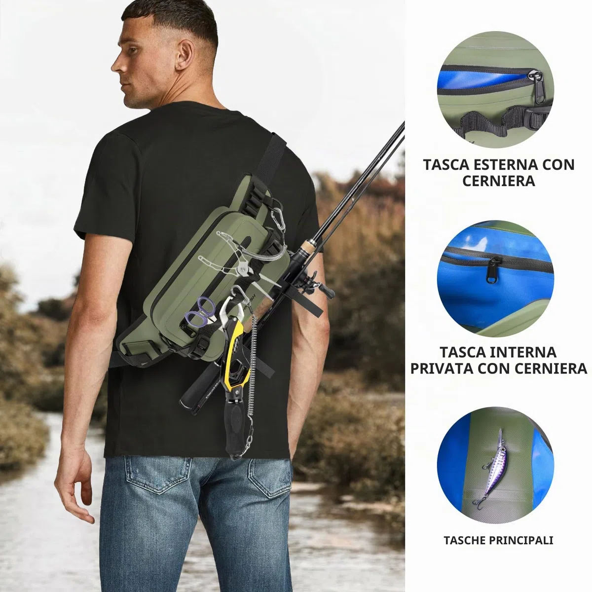 THKFISH Marsupio impermeabile per attrezzatura da pesca, con chiusura ermetica con cerniera, IPX8, impermeabile, con cinghia regolabile, per pesca a mosca, kayak