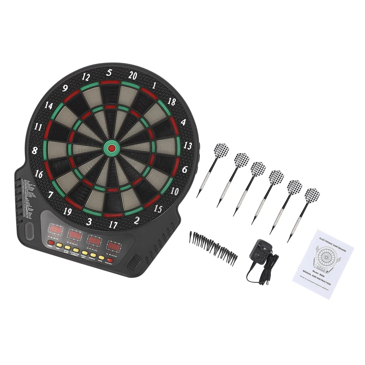 Bersaglio elettronico per freccette, montato a parete, con 6 freccette, set di freccette per bambini e adulti, per appartamenti, bar, ristoranti, centri di gioco o altri parchi giochi