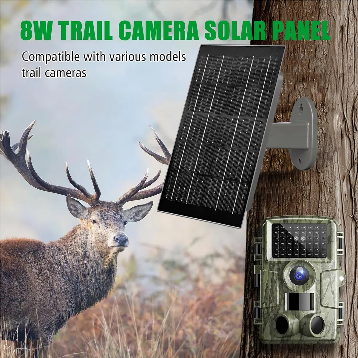 SLODA Trail Cameras Solar Panel, 12 V/1 A 6 V/1,5 A, batteria al litio ricaricabile IP66, impermeabile, per la caccia di fotocamere o cervi feeder (8 W 12000 mAh)
