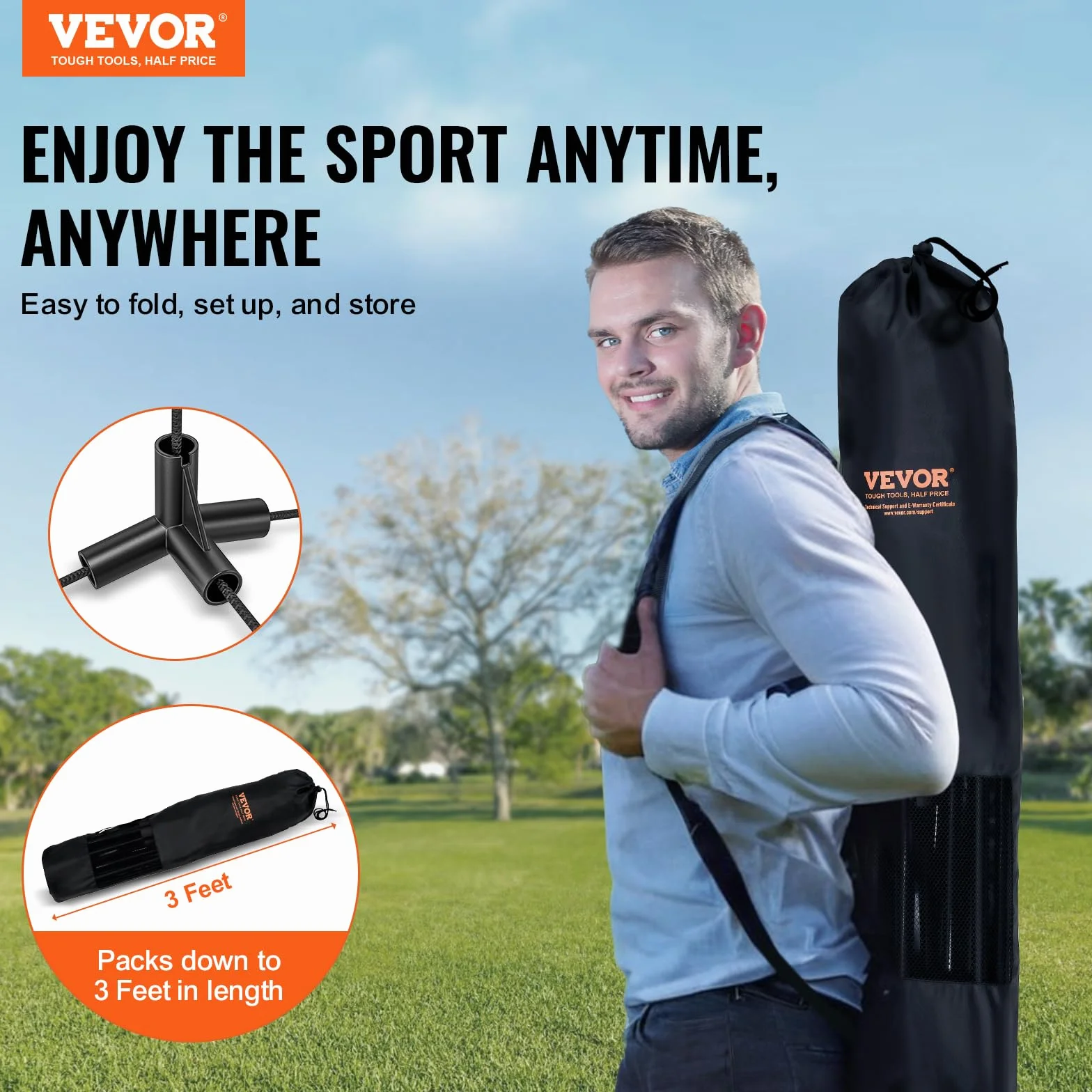 VEVOR Rete da Badminton e Pallavolo, Nylon Portatile, Regolabile, Pieghevole per Pickleball, Facile da Installare con Pali, Uso Interno ed Esterno, 510 x 155 x 103 cm