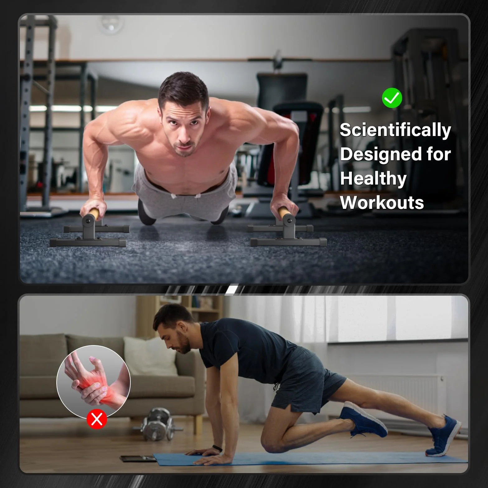 Parallettes con Maniglie Ibride in Legno, Parallettes Bars per Principianti ed Esperti, Barre Fitness Robuste per Flessioni, Dip e Stabilità del Core, Attrezzatura Portatile per Palestra/Casa
