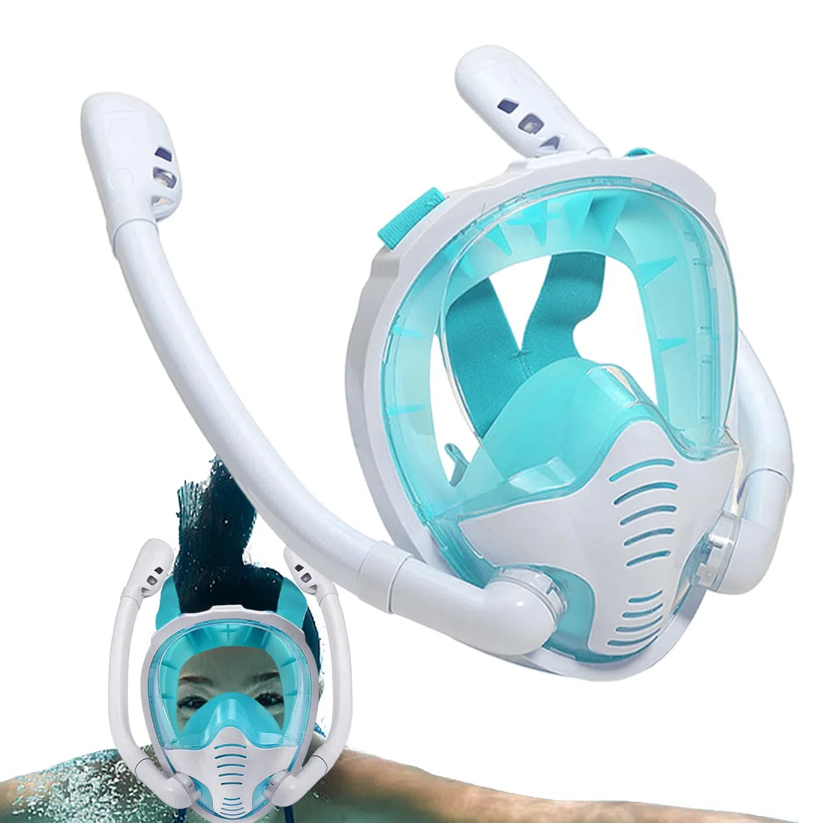 Maschera subacquea integrale per adulti con snorkeling tre tesori in silicone maschera completa con boccaglio maschera subacquea occhiali da immersione, maschera subacquea con copertura per naso