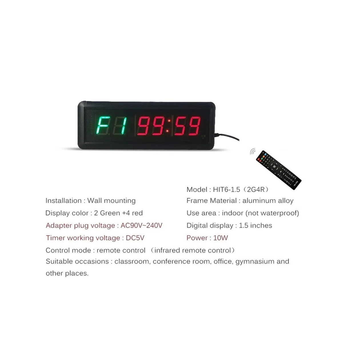 Intervallo Conto alla rovescia/più Sveglia, da 1,5 Pollici a 6 cifre GUIDATO Gym Timer Cronometro con Telecomando, Adatto for la casa di Esercitazione di Ginnastica Timer Boxing Gym