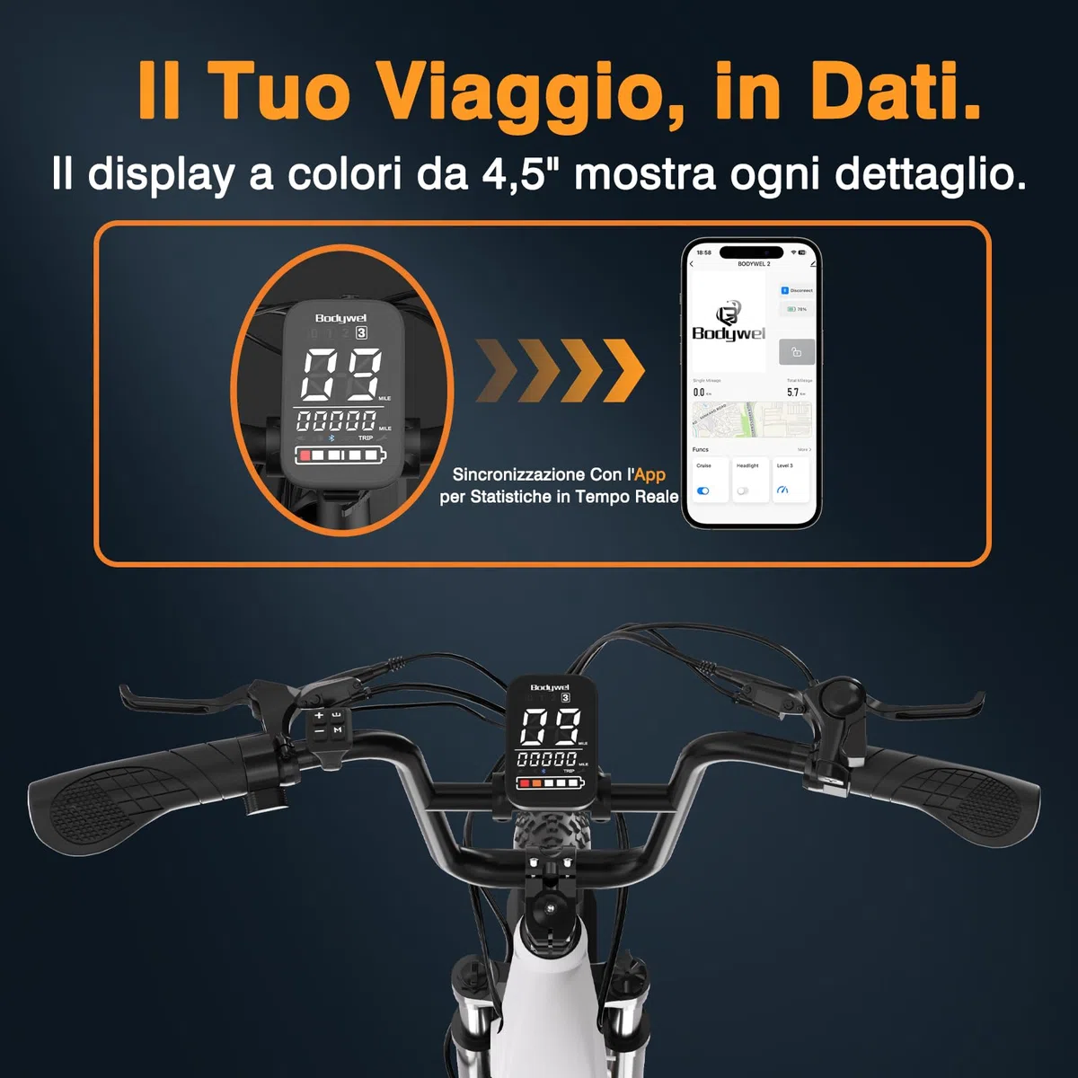 Bodywel F20 E-Bike Adulto 48V 15Ah Batteria 250W Motore 25 km/h, Bici Elettrica Fatbike 20 Pollici per Uomo e Donna, 7 Velocità, Display Smart APP, Freni a Disco 180mm, Portapacchi