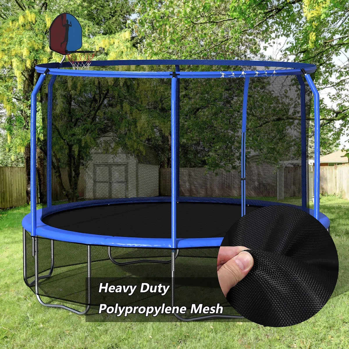 Tappeto Elastico Telo Ricambio Trampolino, Telo di Ricambio Trampolino, ø 305cm, 54/56/60/64 Occhielli, Tappeto da Salto per Trampolino da Giardino, Nero,10ft/56 Buckles