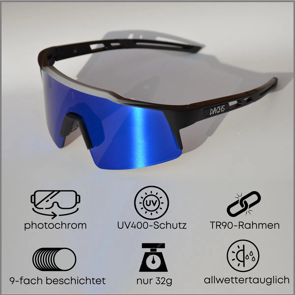 DACHS Occhiali da sole monocromatici unisex – UV400 occhiali da ciclismo auto-tonici – lenti rosse/blu