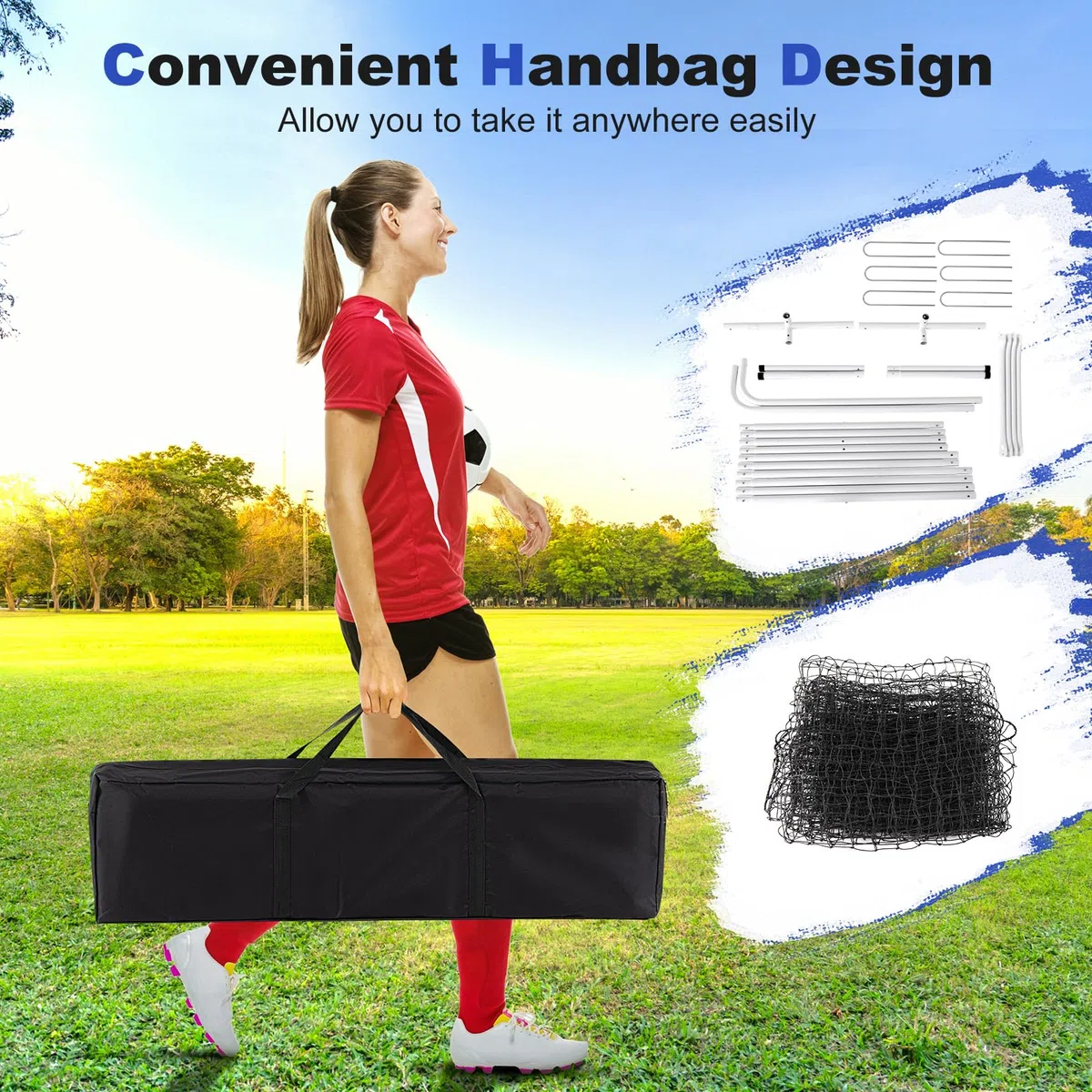 Rete da rimbalzo portatile per calcio, attrezzatura per allenamento di calcio da 12 piedi x 6 piedi con borsa per il trasporto e picchetti da terra, rete da calcio con struttura in metallo per cort