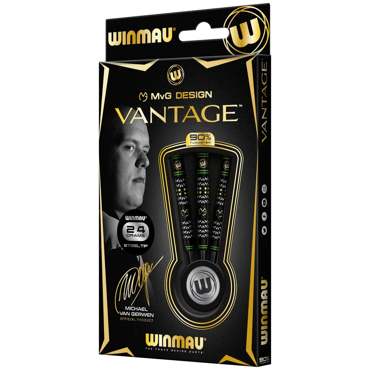 WINMAU Michael Van Gerwen MvG Vantage 24 Grammo Freccette in tungsteno con Prism Voli e Vecta Freccette Aste