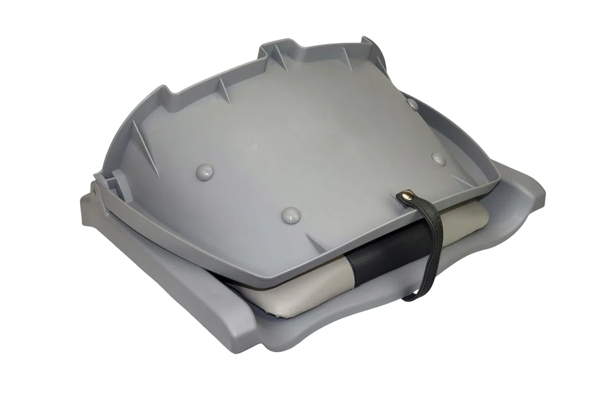 Sedile da barca pieghevole per pescatore Grigio Antracite | Sedile da barca/timone pieghevole con imbottitura bassa per sedile e schienale & rivestimento in Ecoleder | 51cm x 36cm x 46cm