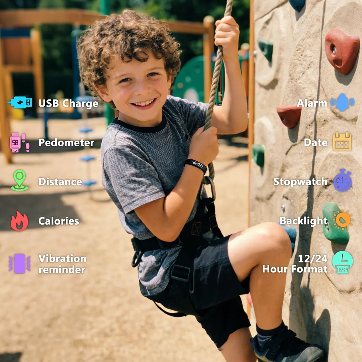 Orologio fitness tracker per bambini con contapassi, non richiede app, orologio digitale per sport all'aria aperta, per ragazzi e ragazze dai 5 ai 13 anni, con sveglia a vibrazione, cronometro