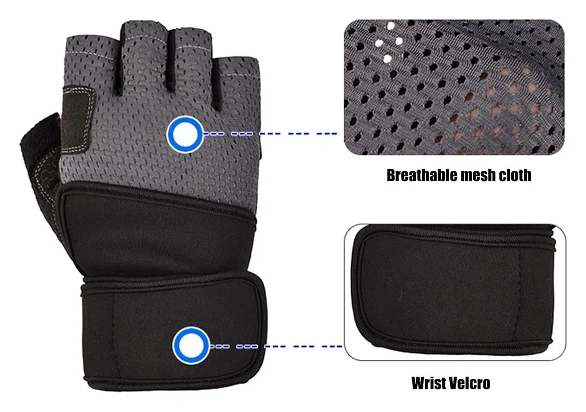 Guanti da guida senza dita, guanti sportivi, guanti mezze dita, guanti for sollevamento pesi for uomini e donne, sport e fitness con supporto for il polso, allenamento in palestra, traspirante(Grey,M)