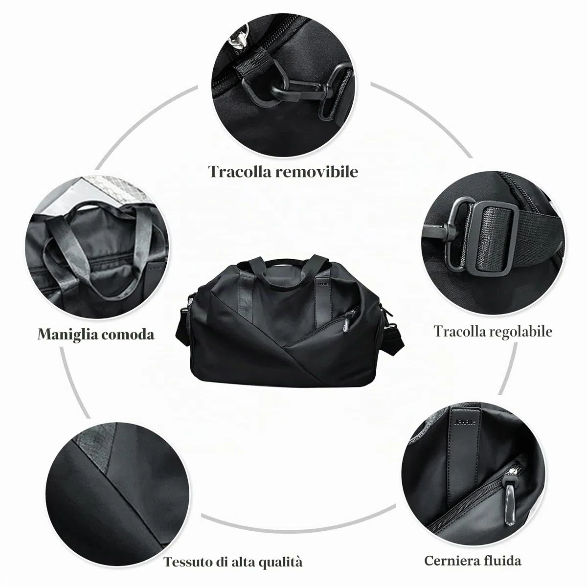 CORIOS Borsone da Viaggio Uomo/Donna Borsa Sportiva Borsone Palestra Grande Weekender Pernottamento Piscina Palestra Bagaglio a Mano con Scomparto Scarpe & Tasca di Separazione Bagnata e Asciutta Nero