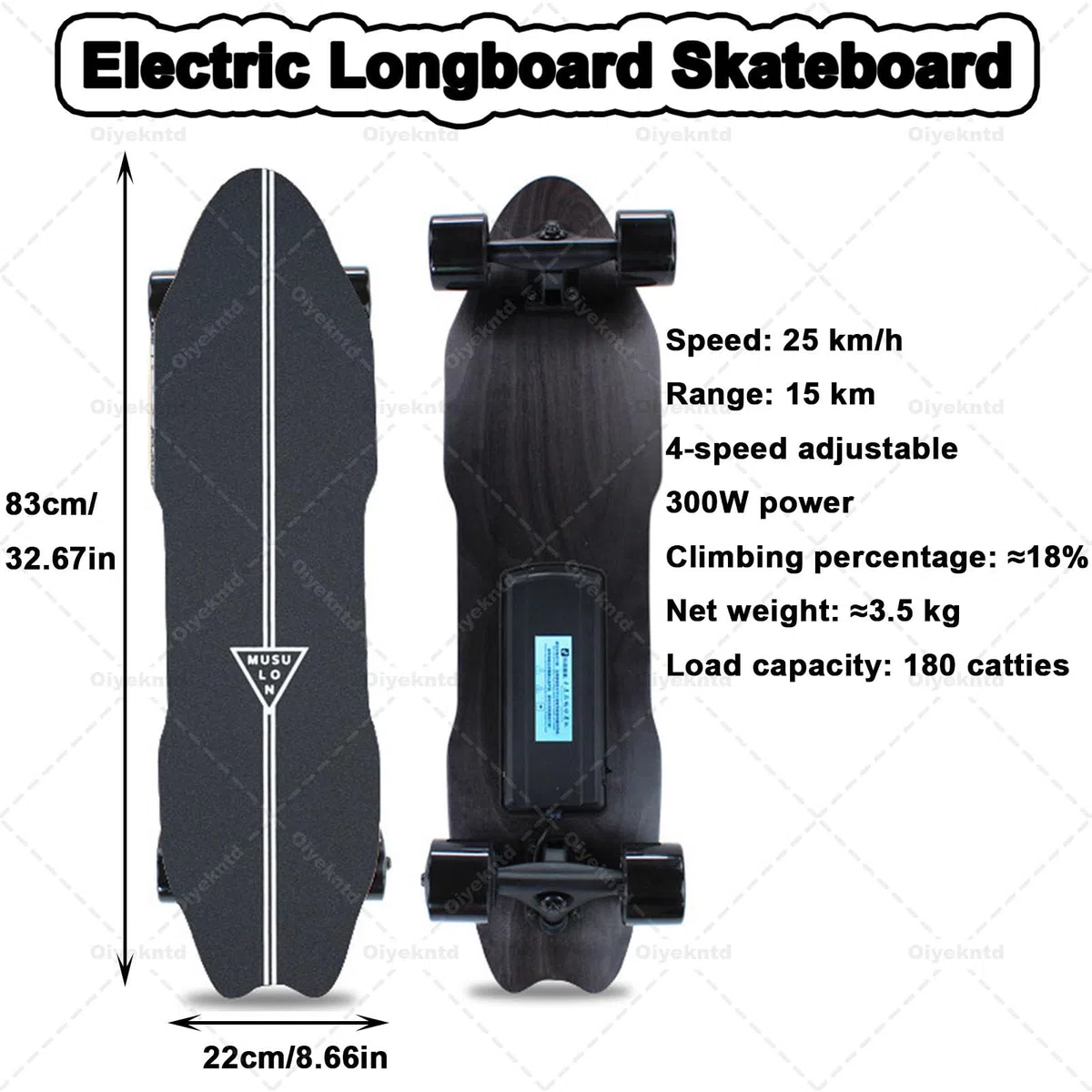 Skateboard elettrici con telecomando, 4 modalità di velocità, velocità massima 25 km/h, autonomia massima 15 km, longboard elettrico in acero a 7 strati per principianti adulti, pendolarismo A
