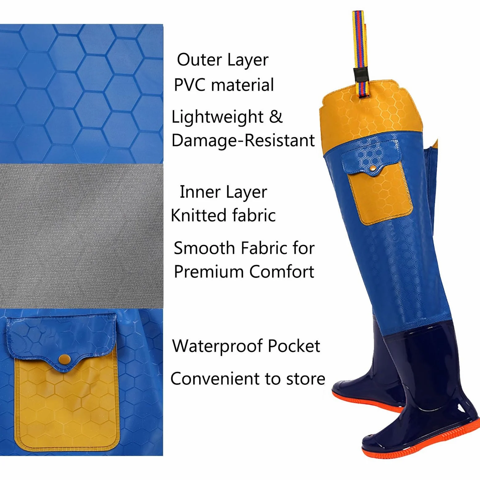 Trampolieri da Pesca | Trampolieri for anca impermeabili in PVC for caccia alla pesca unisex blu taglie USA 4.5-9.5(9)