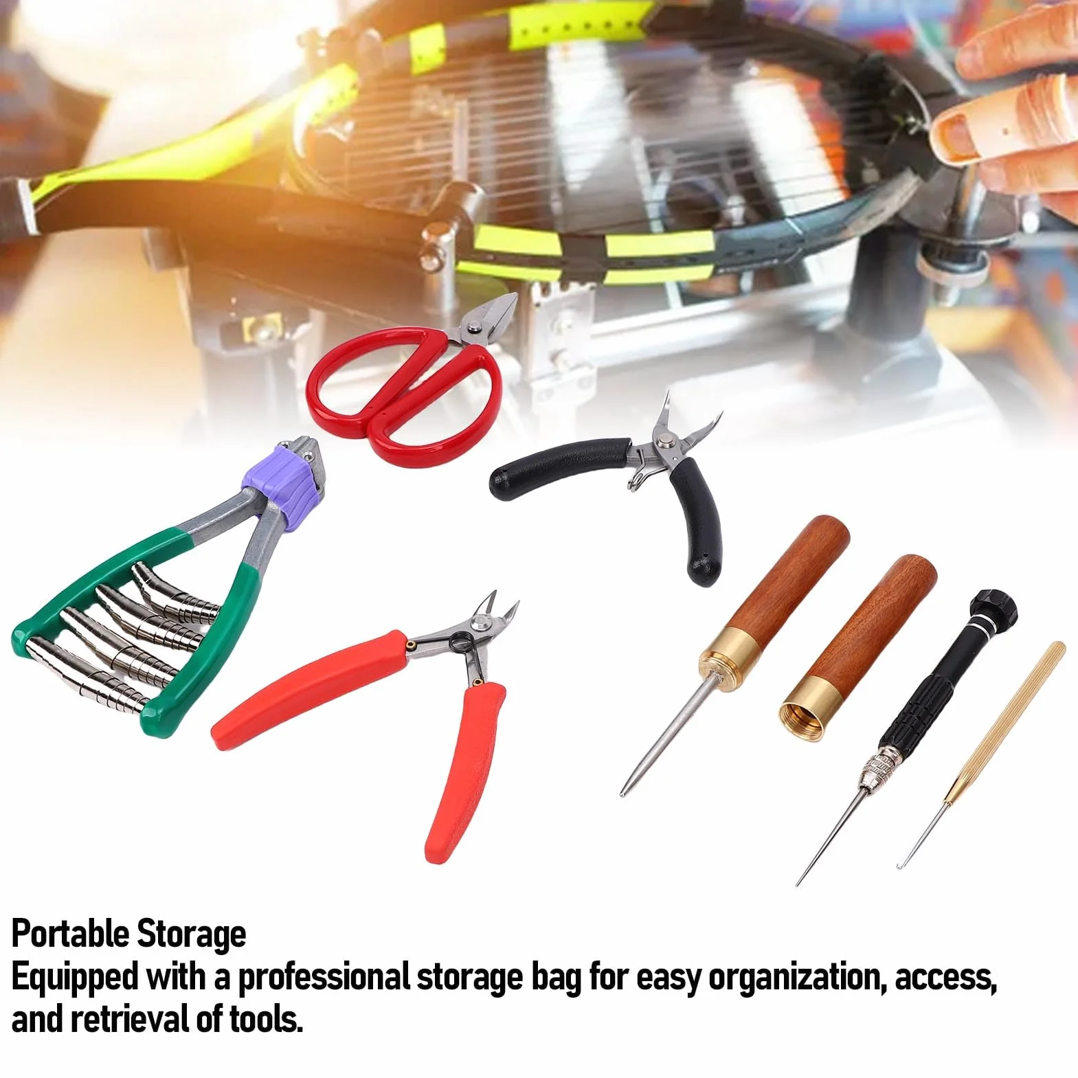 Cocoarm Set di Strumenti per Incordare Racchette da Badminton, Borsa per | Acciaio Duro, Pinza Iniziale, Pinze Curve, Gancio, Tennis, Borsa, Compatibile