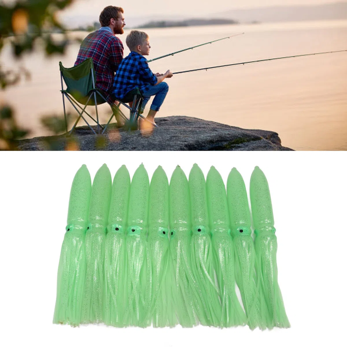 da 10 pezzi Attito di calamari, gonfie di calamari in silicone esche da pesca con gancio, esca da pesca di calamari luminosi luminosi per pesce