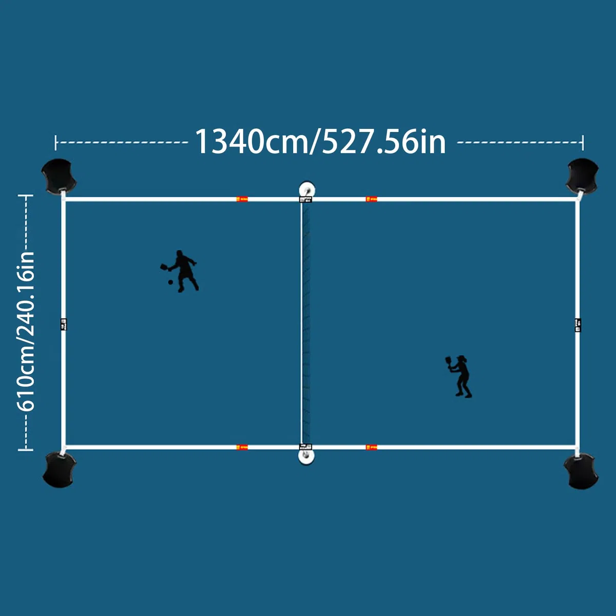 Linee Pickleball da Campo Chiare visibili stabili Portatili | Marcatori perimetrali Set linee di marcatura temporanee per pickleball all'aperto per ricreativo e pratica familiare