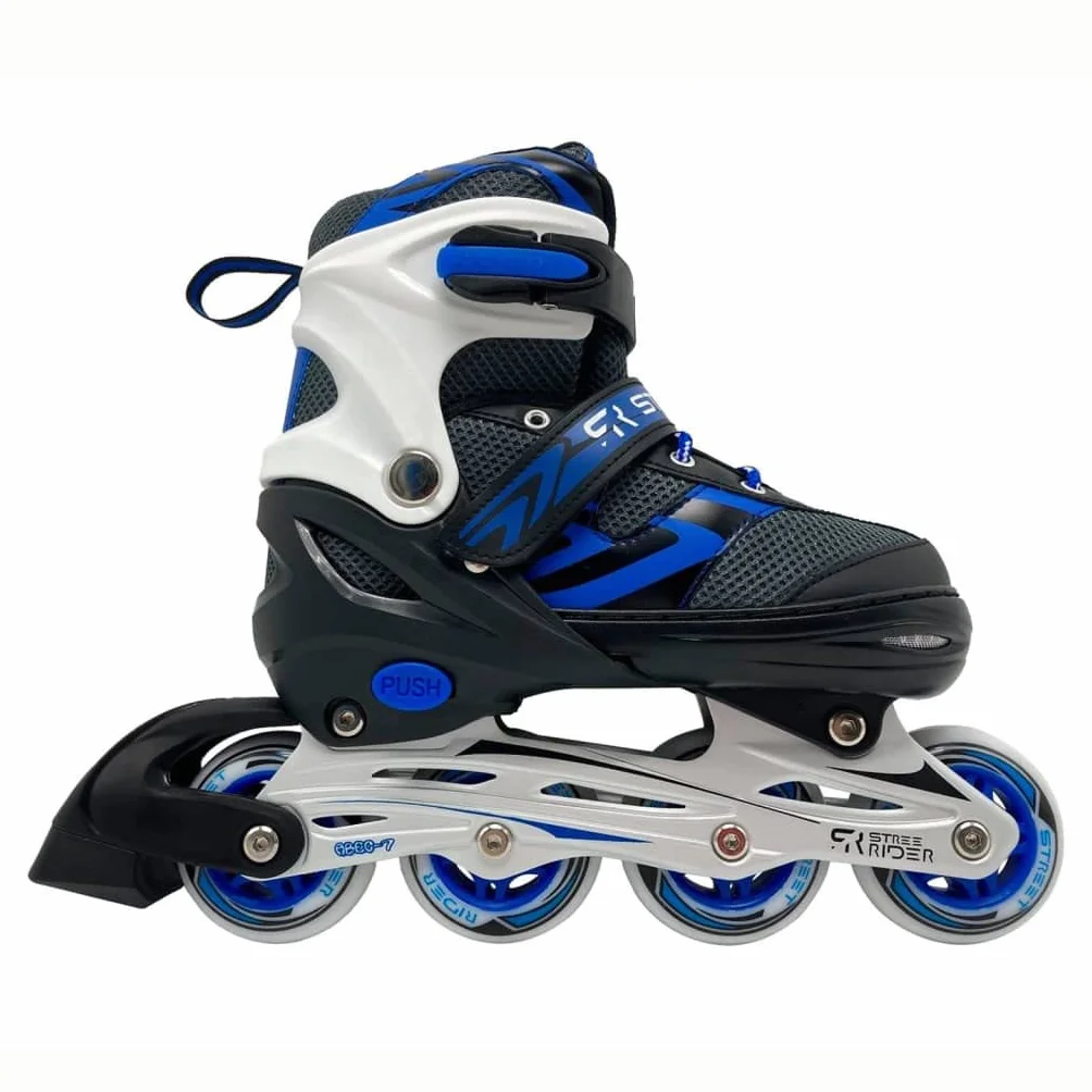Kids Globe Street Rider Pattini in linea (pattini in linea) blu/nero, regolabili dalla taglia 33-36, telaio in alluminio abec7