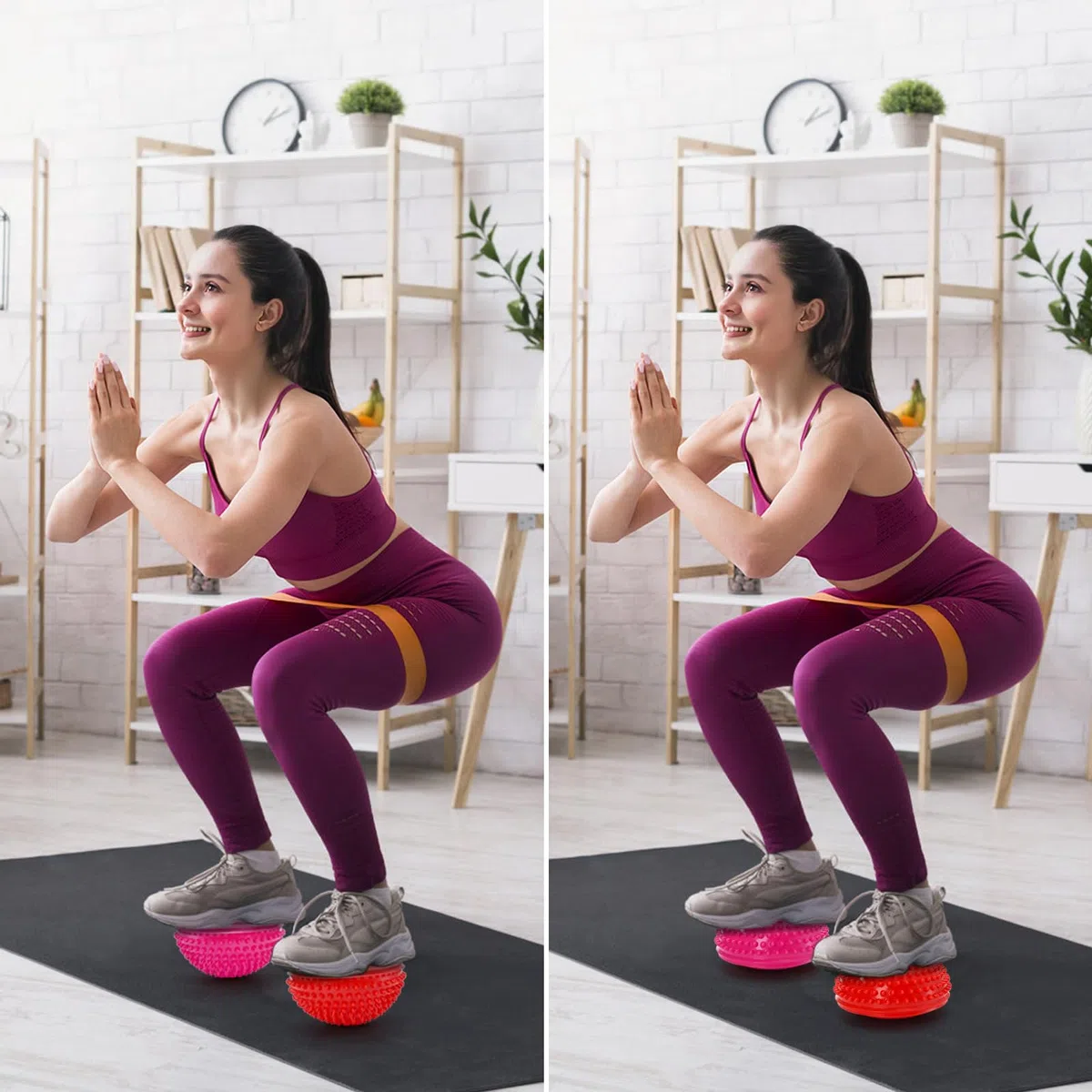 Fasmov Set di 6 Semisfera a Riccio Pedana Equilibrio Mezze Sfere di Yoga Palla Massaggio del Piede Mezzo Sfera Balance con Pompa per Esercizi Pilates Yoga Coordinazione