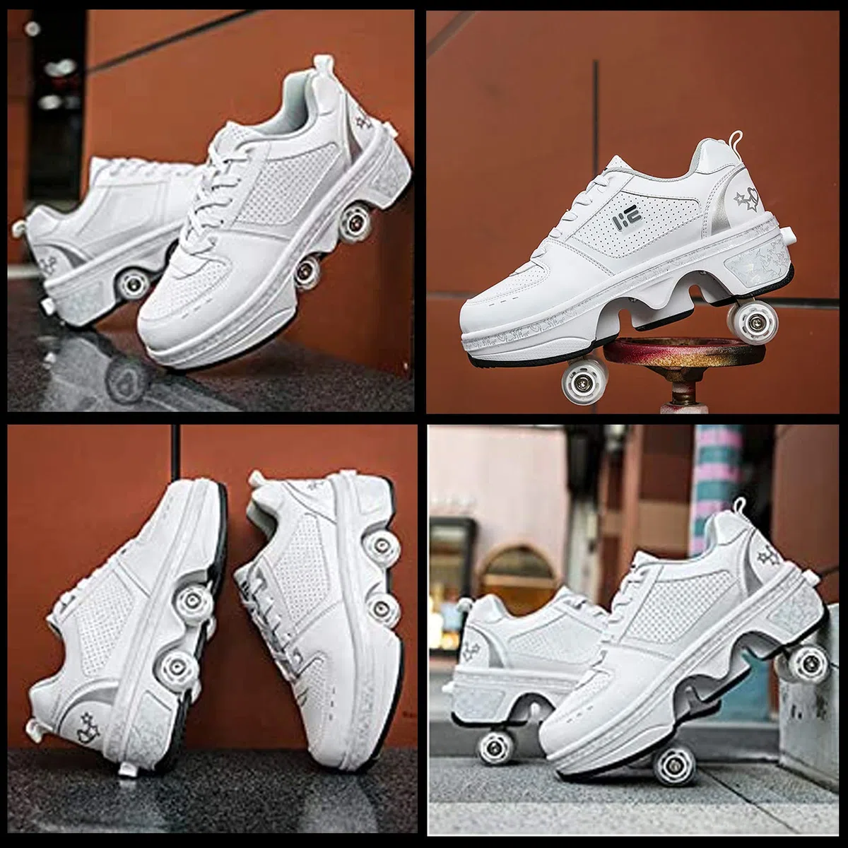 Patins A Roulettes Reglables,Rollers En Ligne pour Enfants,Quatre Roues Fille Chaussures À Roulettes, Deform Wheels Skates Kick Roller Shoe,Walking Skates,EUR36