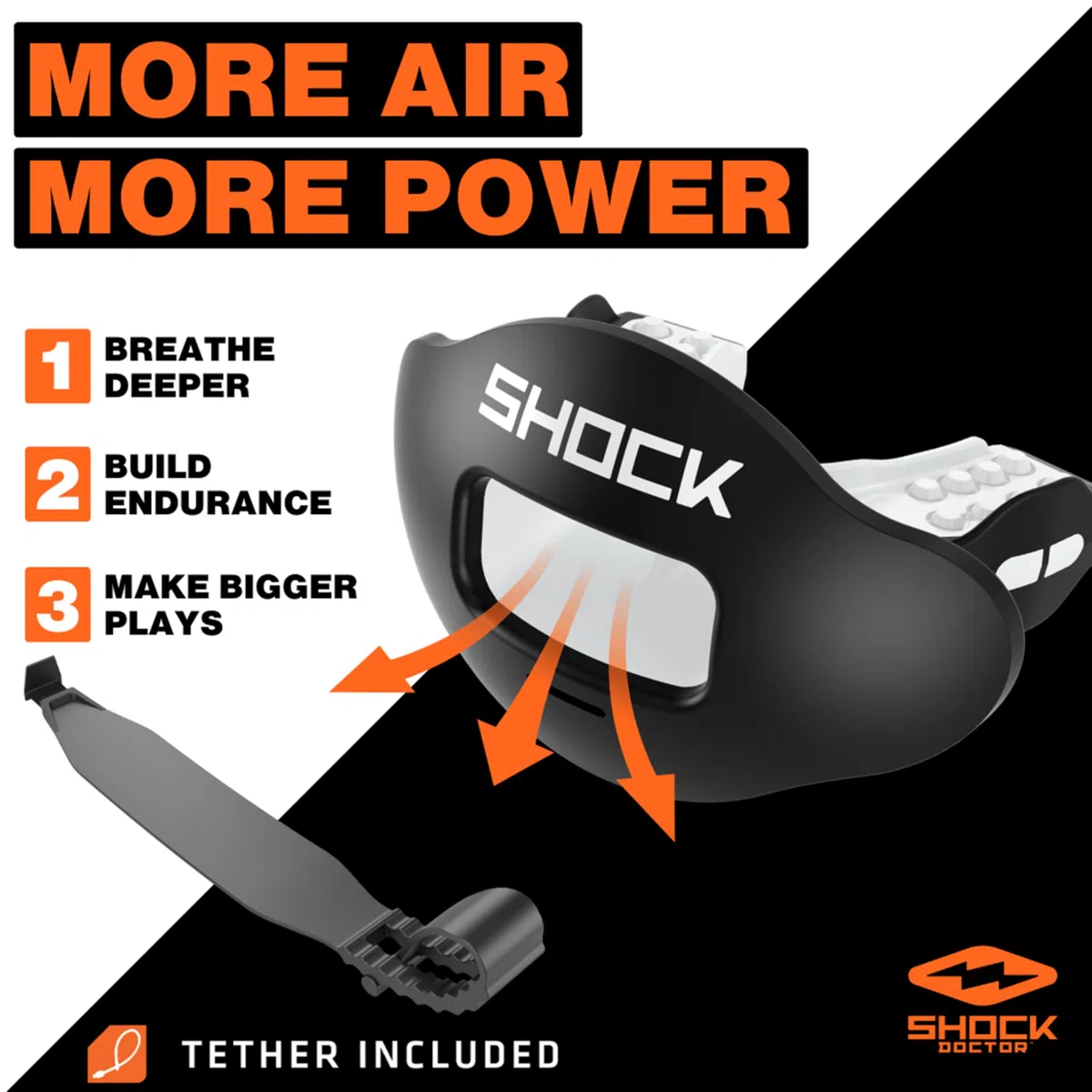 Shock Doctor Paradenti per labbra da calcio per adulti e ragazzi, con cinghia, traspirante, ampia apertura, bocchino da calcio per giovani e adulti OSFA, Shock Doctor paradenti Max Airflow