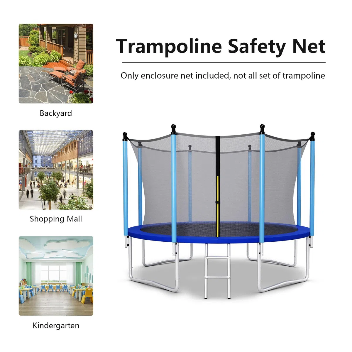 LIFEZEALrete di sicurezza interna per trampolino, trampolino da giardino, rete di ricambio con cerniere e fibbie, altezza 180 cm (diametro 366 cm)