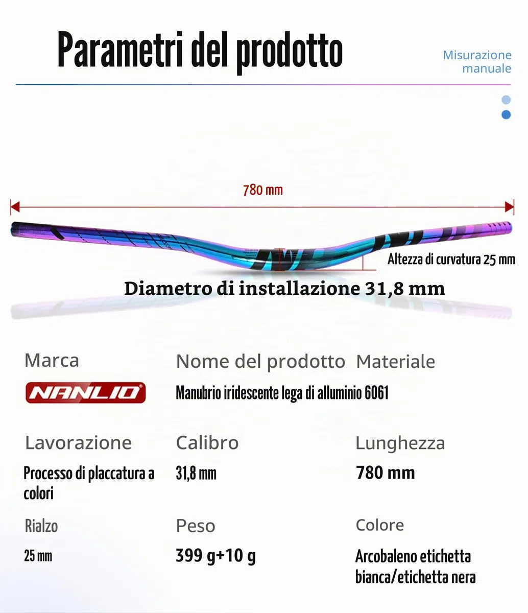 Manubrio Bici BMX MTB AM XC Downhill Racing Rise Manubrio Lega di Alluminio Colorato Arcobaleno Manubrio 31.8mm * 780mm