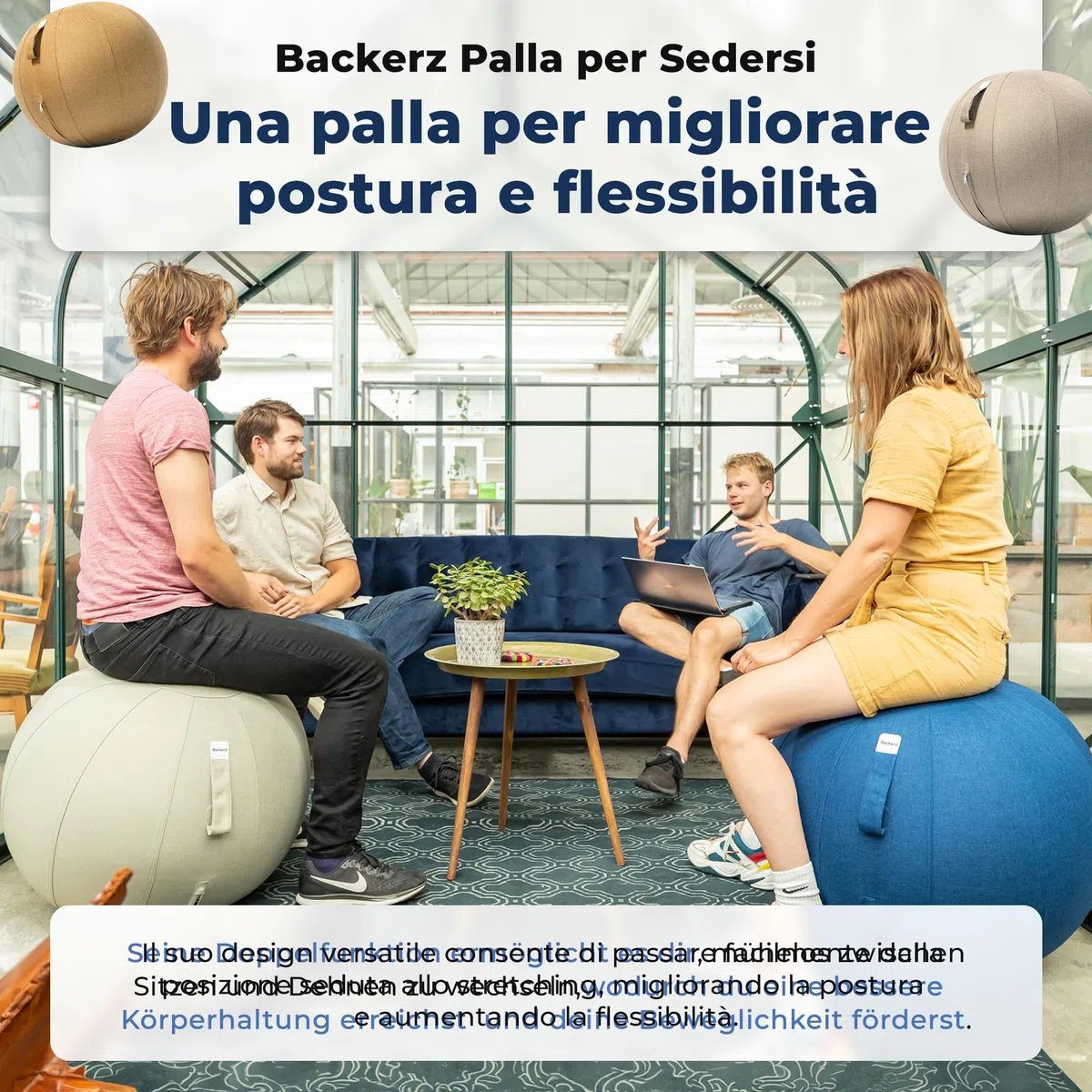 Backerz Palla Seduta Ufficio di dimensioni 55CM 65CM 75CM - Palla Fitness 110 kg portata Palla Ginnastica con rivestimento in lino per tonificazione, e postura corretta
