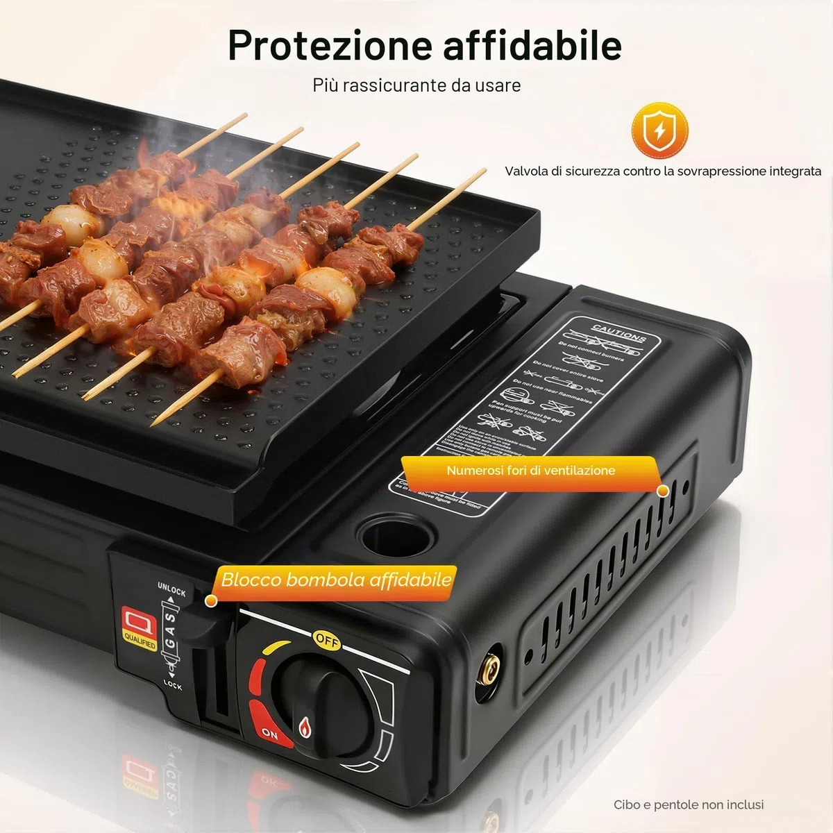 Fornello da Campeggio Doppio Bruciatore, Cucina Portatile con Griglia e Custodia,Fornello a Gas a 2 fuochi, per picnic all'aperto (con piastra grill)
