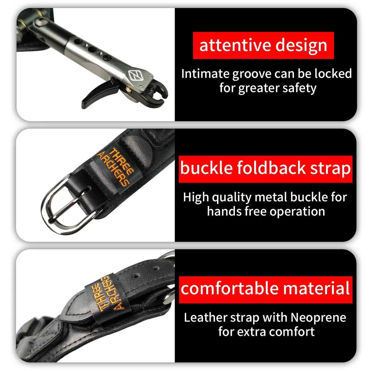 THREE ARCHERS Compound Bow Release Sensitive Trigger Jaws Release con cinturino in pelle fibbia